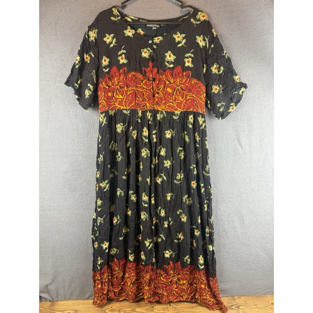 Whistles Crinkled Dress L Midi Floral Tie Back Flowy Hippie Fairy Boho Vtg